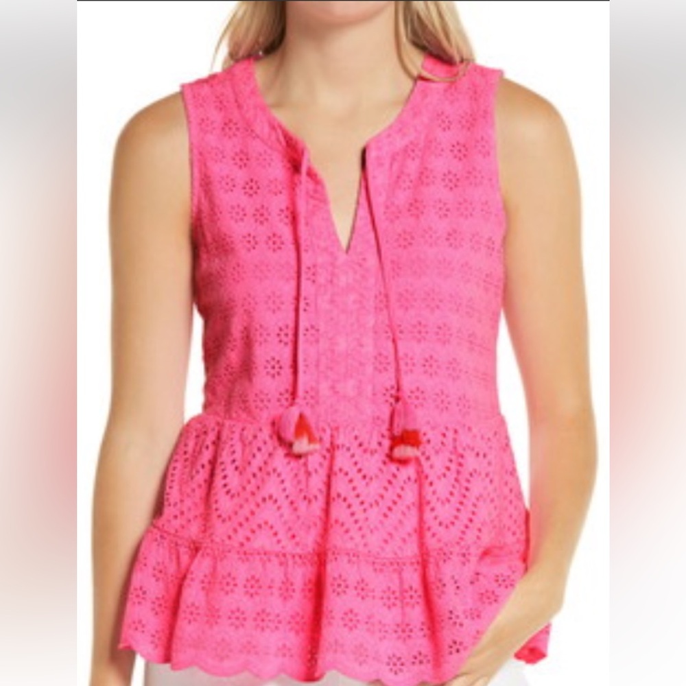 Vineyard Vines Allamanda Eyelet Tiered Tassel Top Pink Lined Vacation Summer XS